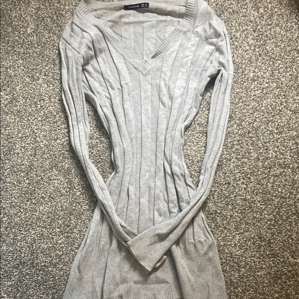 H&M Gray Ribbed Bodycon Dress with V-Neck